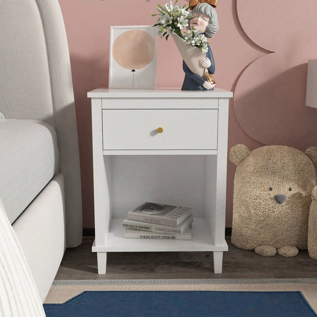 Wooden Nightstand With One Drawer One Shelf For Kids, Adults Image 7