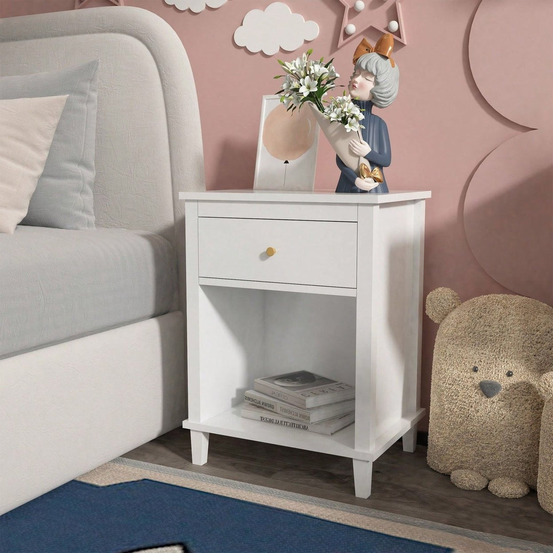 Wooden Nightstand With One Drawer One Shelf For Kids, Adults Image 8