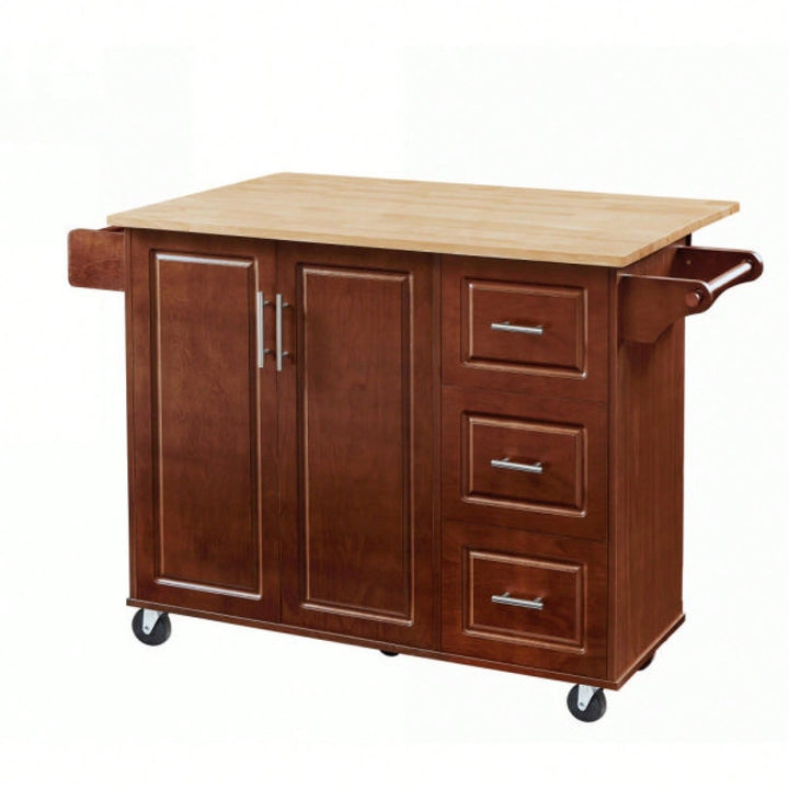 Versatile Rolling Kitchen Island With Drop Leaf Countertop, Storage Cabinet, And Tower Rack - White Finish Image 1