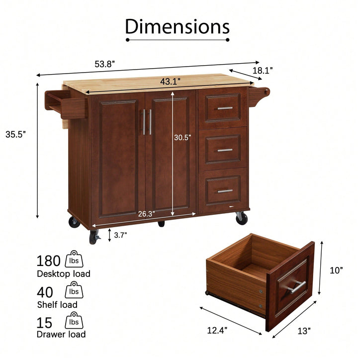 Versatile Rolling Kitchen Island With Drop Leaf Countertop, Storage Cabinet, And Tower Rack - White Finish Image 6