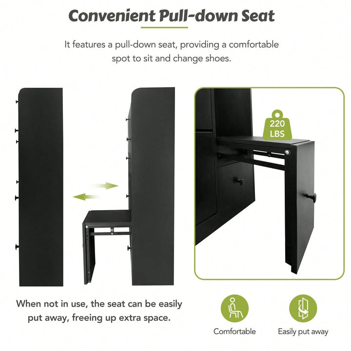 Versatile Shoe Cabinet with 3 Flip Drawers and Pull-Down Seat for Entryway Storage and Organization Image 5