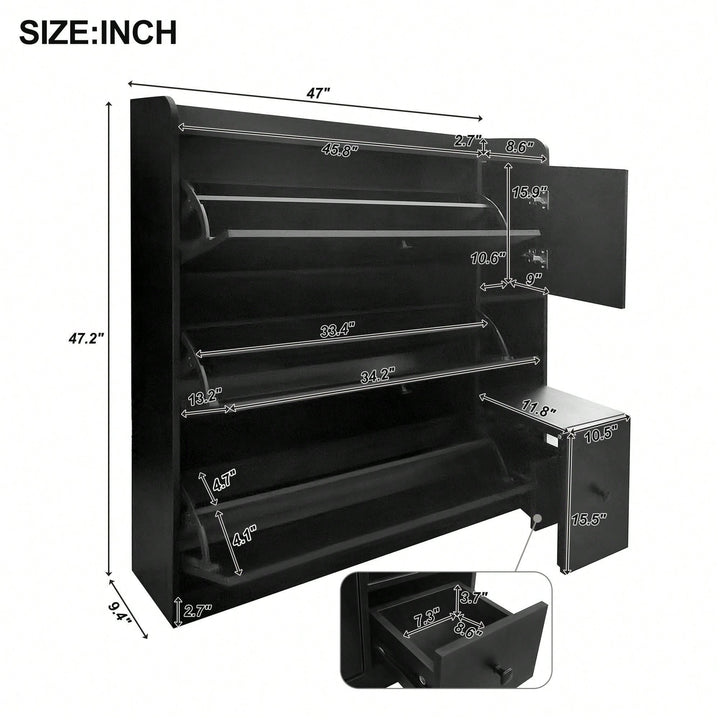 Versatile Shoe Cabinet with 3 Flip Drawers and Pull-Down Seat for Entryway Storage and Organization Image 8