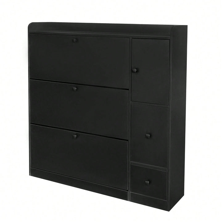 Versatile Shoe Cabinet with 3 Flip Drawers and Pull-Down Seat for Entryway Storage and Organization Image 9