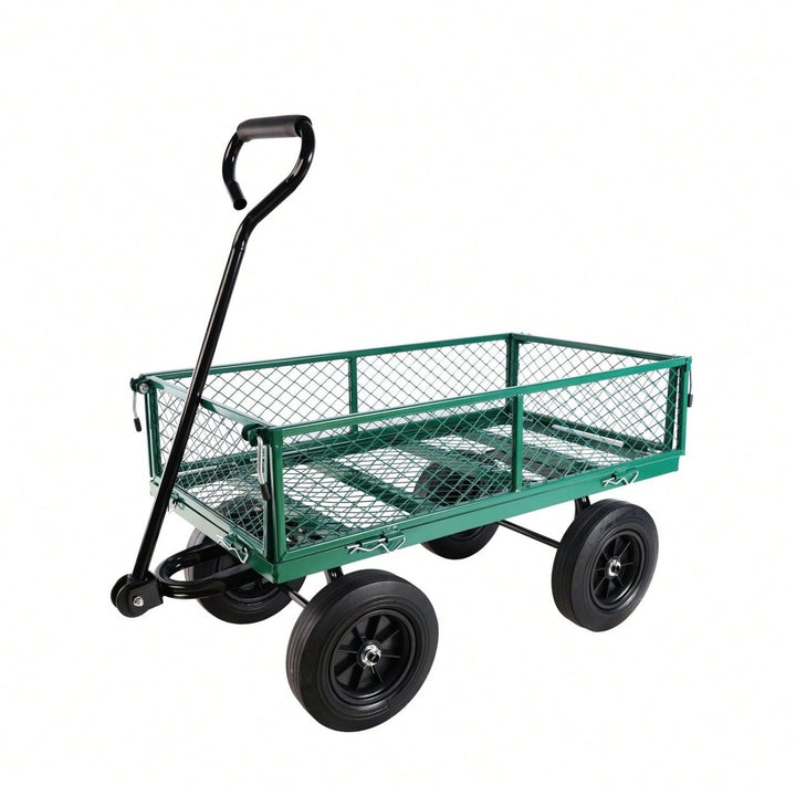 Versatile Solid Wheel Garden Dump Cart with Spacious Bed for Easy Transport of Firewood and Gardening Supplies on Uneven Image 1