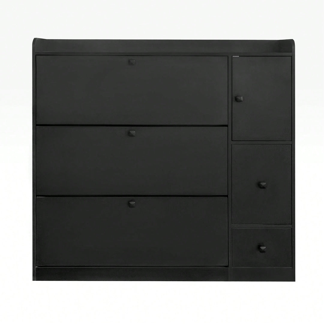 Versatile Shoe Cabinet with 3 Flip Drawers and Pull-Down Seat for Entryway Storage and Organization Image 10