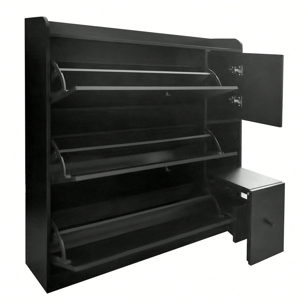 Versatile Shoe Cabinet with 3 Flip Drawers and Pull-Down Seat for Entryway Storage and Organization Image 11