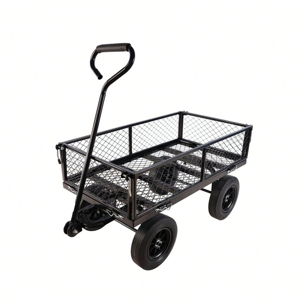 Versatile Solid Wheel Garden Dump Cart with Spacious Bed for Easy Transport of Firewood and Gardening Supplies on Uneven Image 2