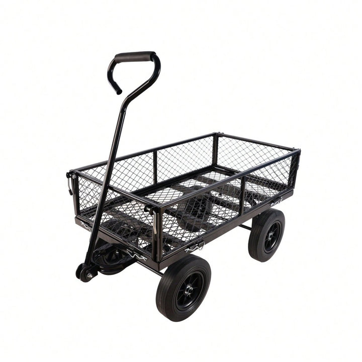 Versatile Solid Wheel Garden Dump Cart with Spacious Bed for Easy Transport of Firewood and Gardening Supplies on Uneven Image 1