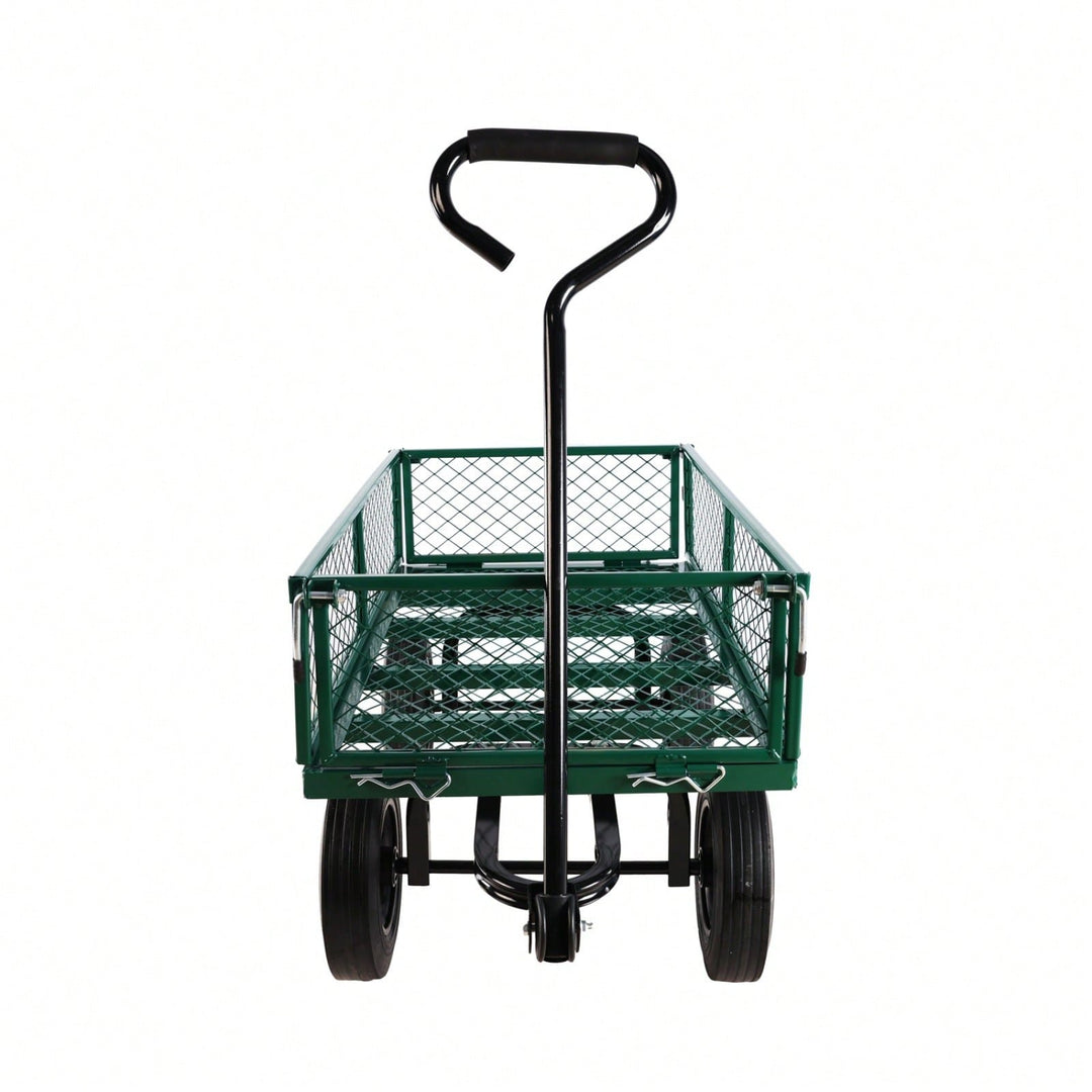 Versatile Solid Wheel Garden Dump Cart with Spacious Bed for Easy Transport of Firewood and Gardening Supplies on Uneven Image 3