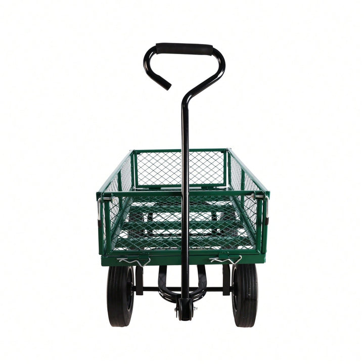 Versatile Solid Wheel Garden Dump Cart with Spacious Bed for Easy Transport of Firewood and Gardening Supplies on Uneven Image 3