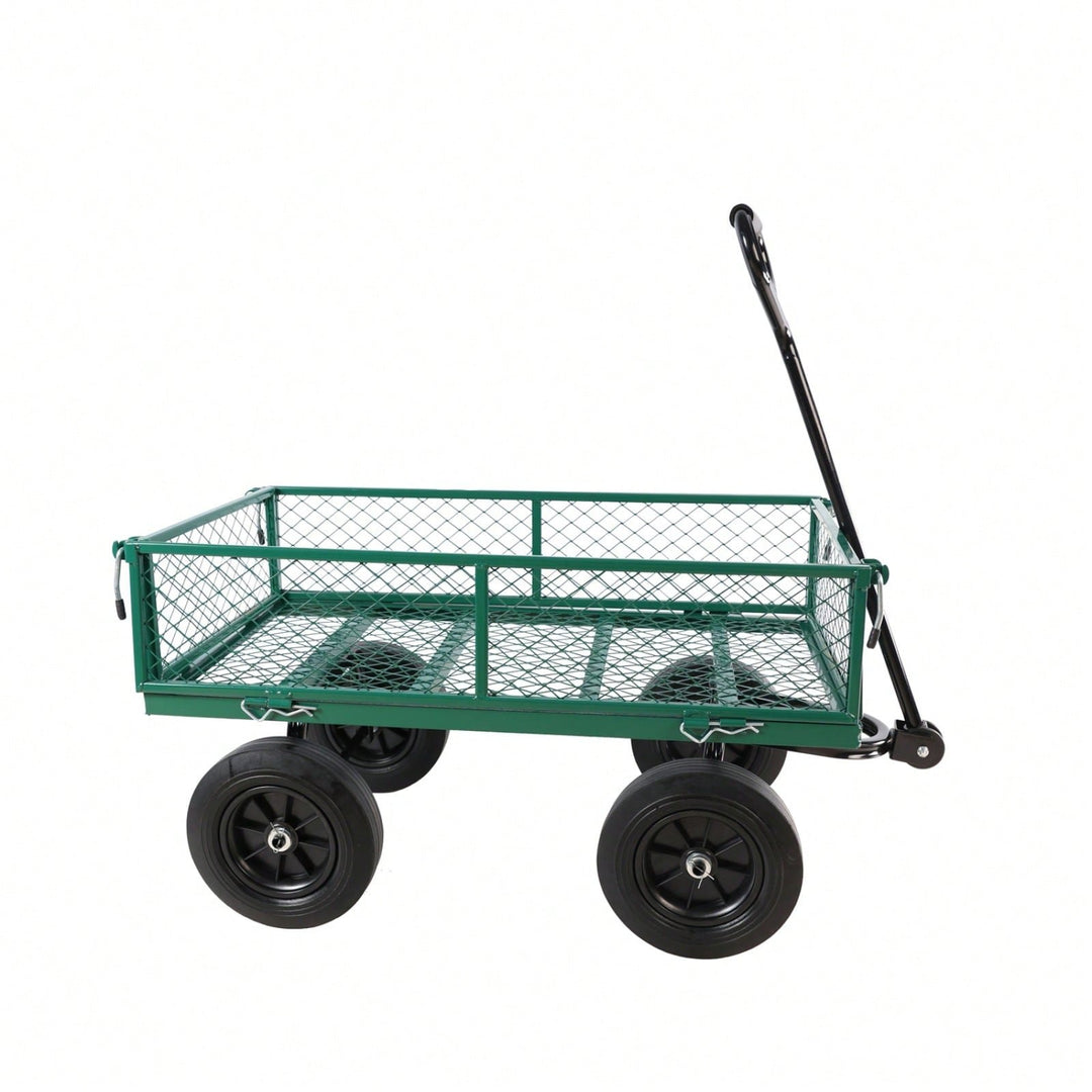 Versatile Solid Wheel Garden Dump Cart with Spacious Bed for Easy Transport of Firewood and Gardening Supplies on Uneven Image 4