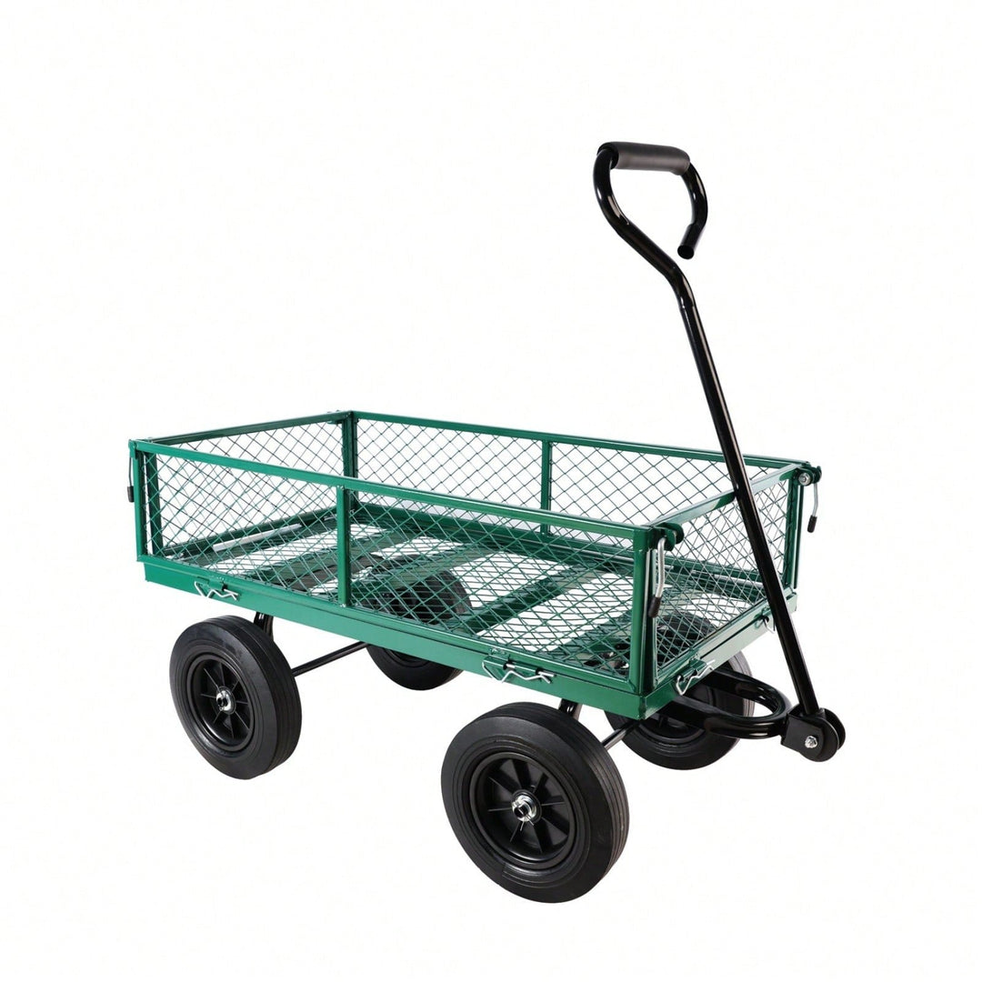 Versatile Solid Wheel Garden Dump Cart with Spacious Bed for Easy Transport of Firewood and Gardening Supplies on Uneven Image 5