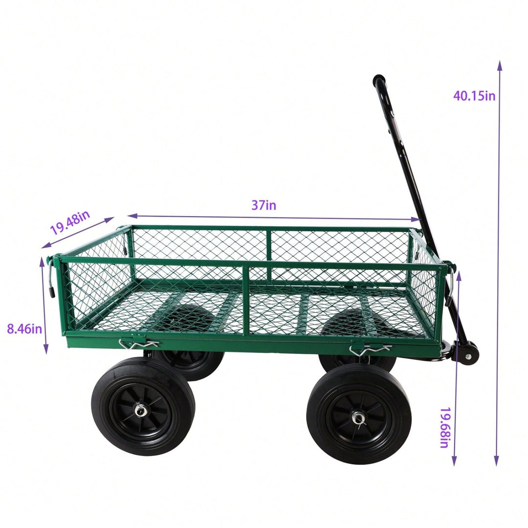 Versatile Solid Wheel Garden Dump Cart with Spacious Bed for Easy Transport of Firewood and Gardening Supplies on Uneven Image 6