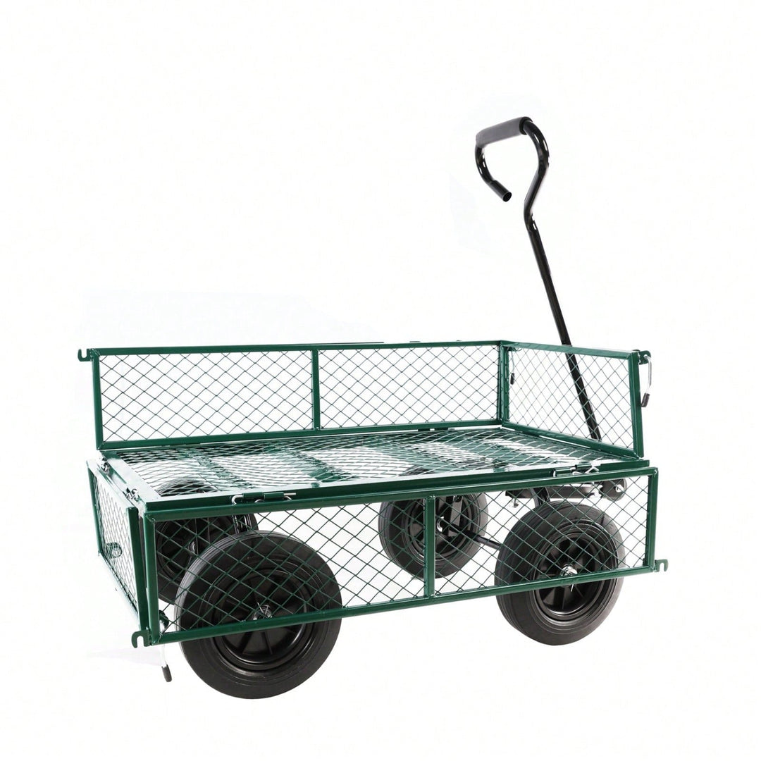 Versatile Solid Wheel Garden Dump Cart with Spacious Bed for Easy Transport of Firewood and Gardening Supplies on Uneven Image 7