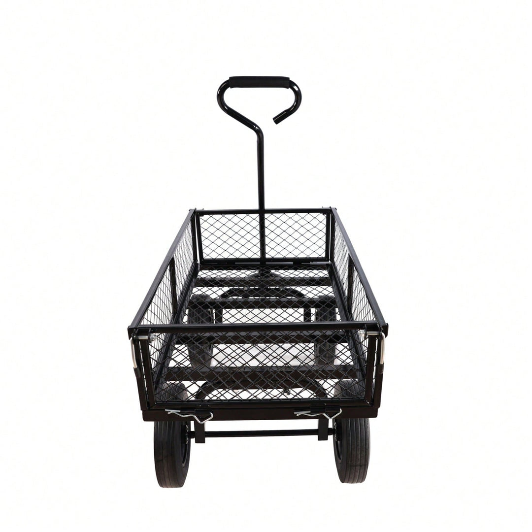 Versatile Solid Wheel Garden Dump Cart with Spacious Bed for Easy Transport of Firewood and Gardening Supplies on Uneven Image 9