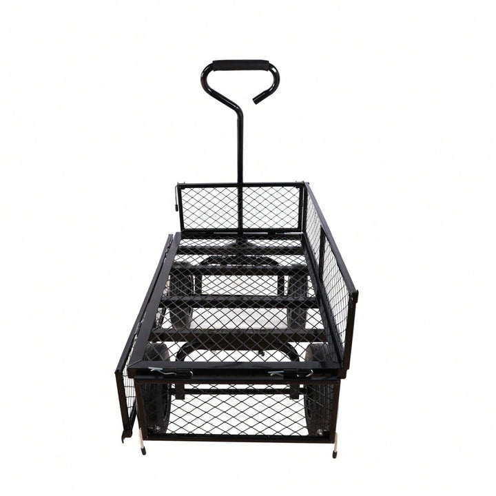 Versatile Solid Wheel Garden Dump Cart with Spacious Bed for Easy Transport of Firewood and Gardening Supplies on Uneven Image 10