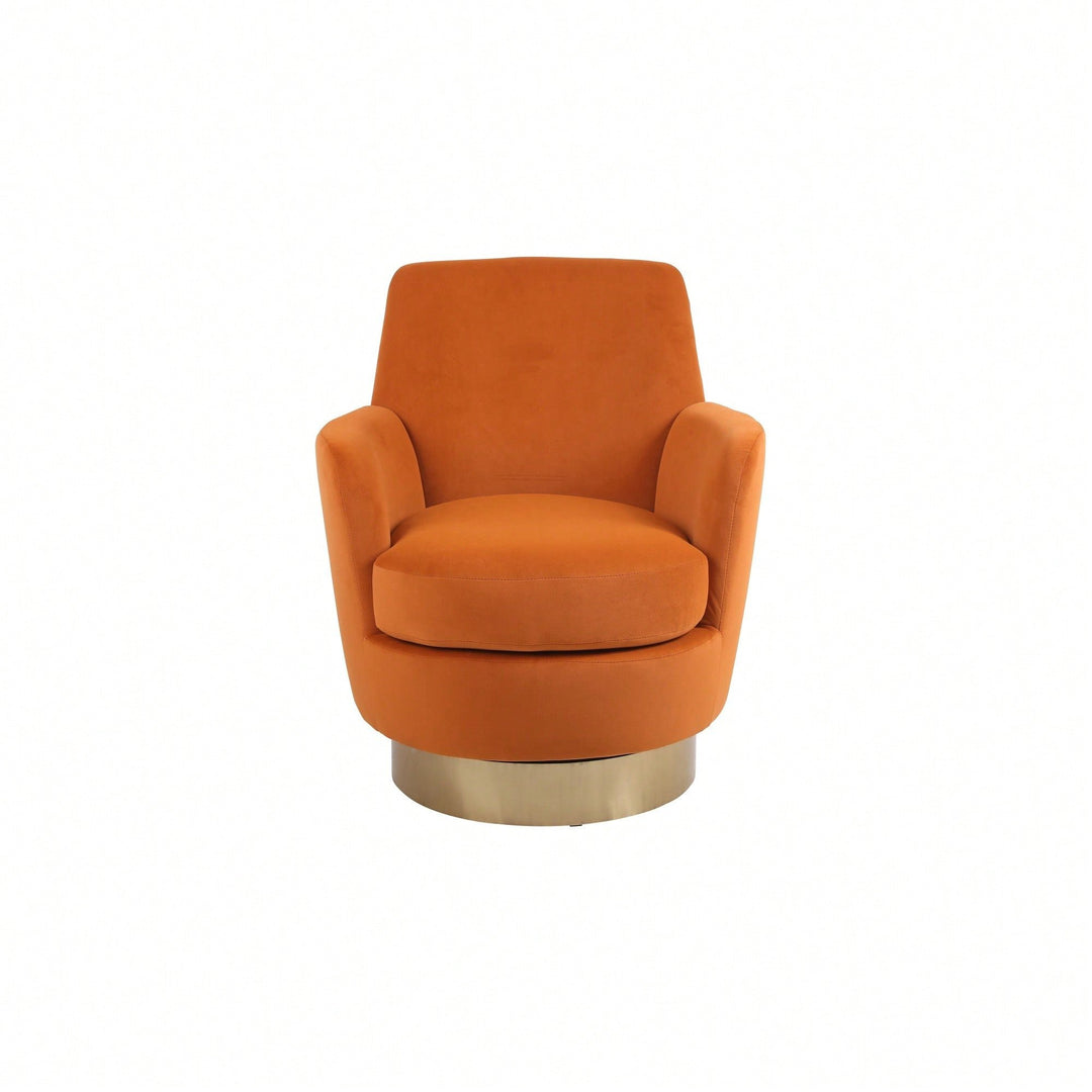 Vibrant Orange Velvet Swivel Barrel Chair with Gold Base - Cozy Accent Armchair for Living Room and Bedroom Image 1