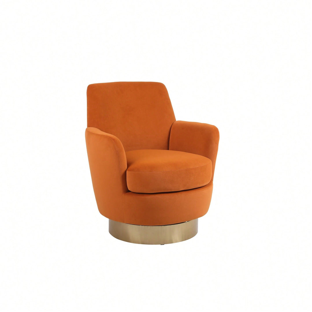 Vibrant Orange Velvet Swivel Barrel Chair with Gold Base - Cozy Accent Armchair for Living Room and Bedroom Image 3