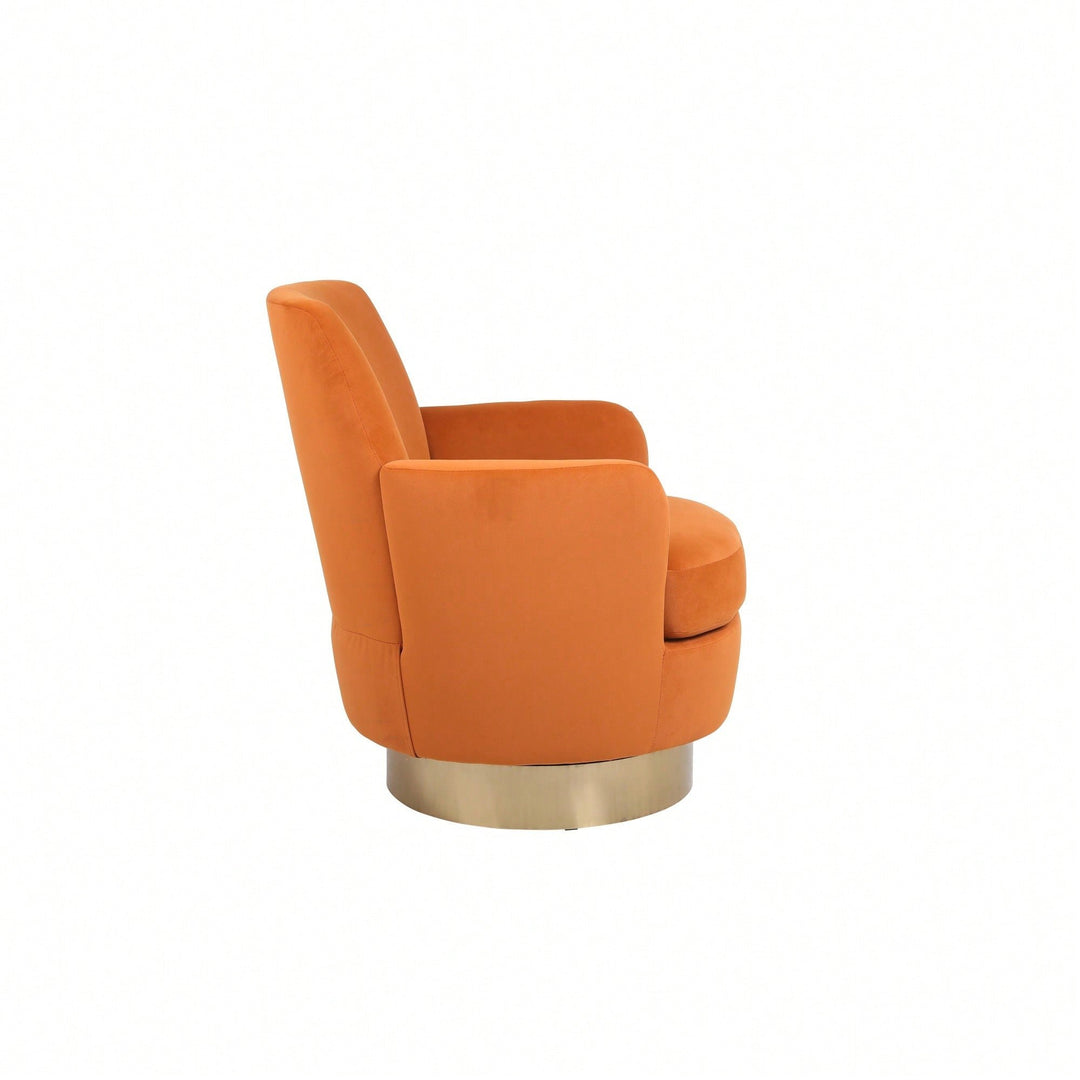 Vibrant Orange Velvet Swivel Barrel Chair with Gold Base - Cozy Accent Armchair for Living Room and Bedroom Image 4