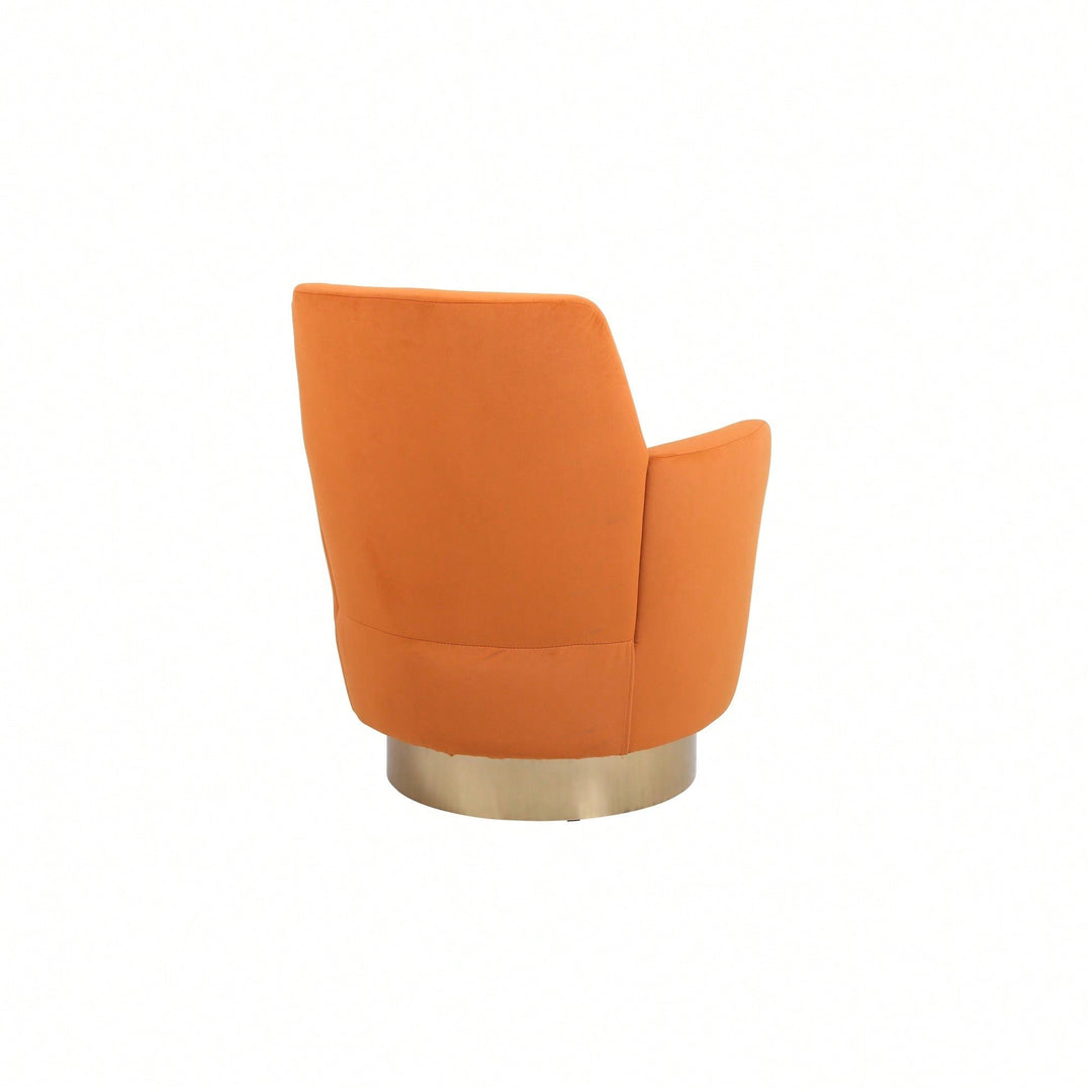 Vibrant Orange Velvet Swivel Barrel Chair with Gold Base - Cozy Accent Armchair for Living Room and Bedroom Image 5