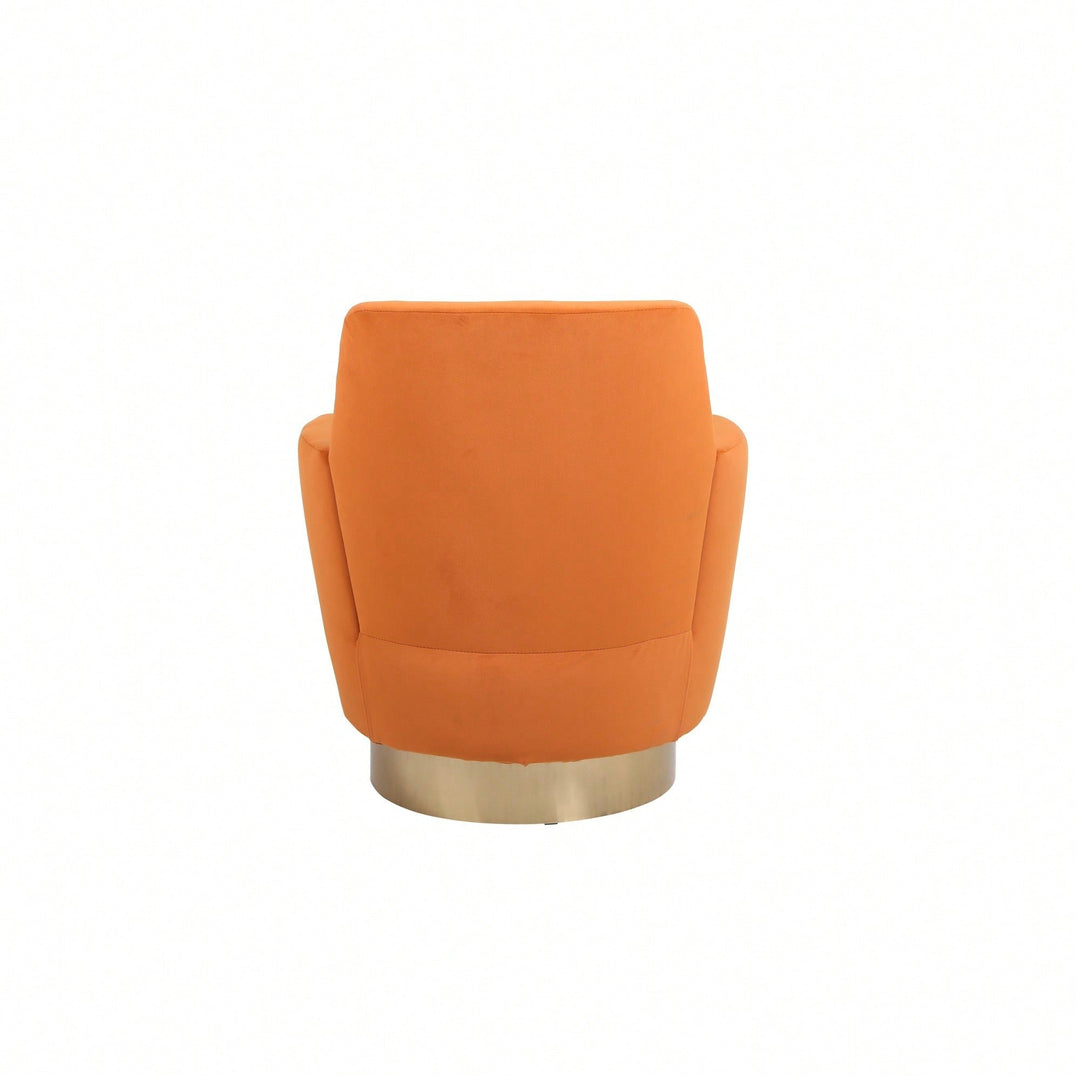 Vibrant Orange Velvet Swivel Barrel Chair with Gold Base - Cozy Accent Armchair for Living Room and Bedroom Image 6