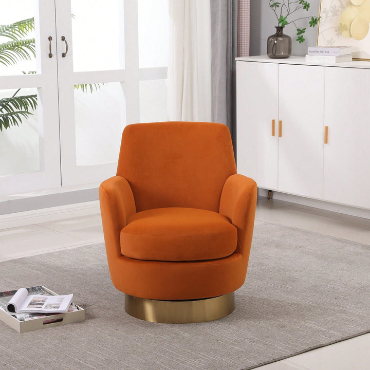 Vibrant Orange Velvet Swivel Barrel Chair with Gold Base - Cozy Accent Armchair for Living Room and Bedroom Image 8