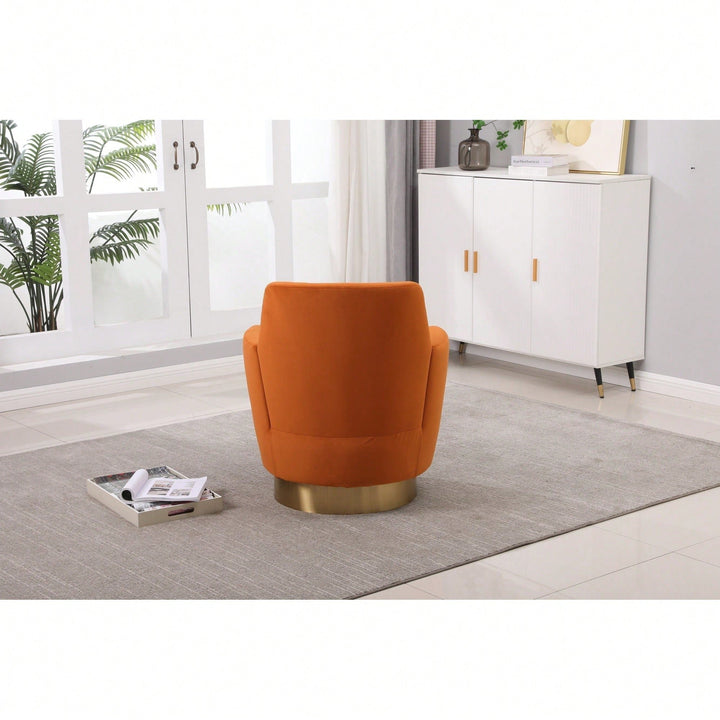 Vibrant Orange Velvet Swivel Barrel Chair with Gold Base - Cozy Accent Armchair for Living Room and Bedroom Image 9