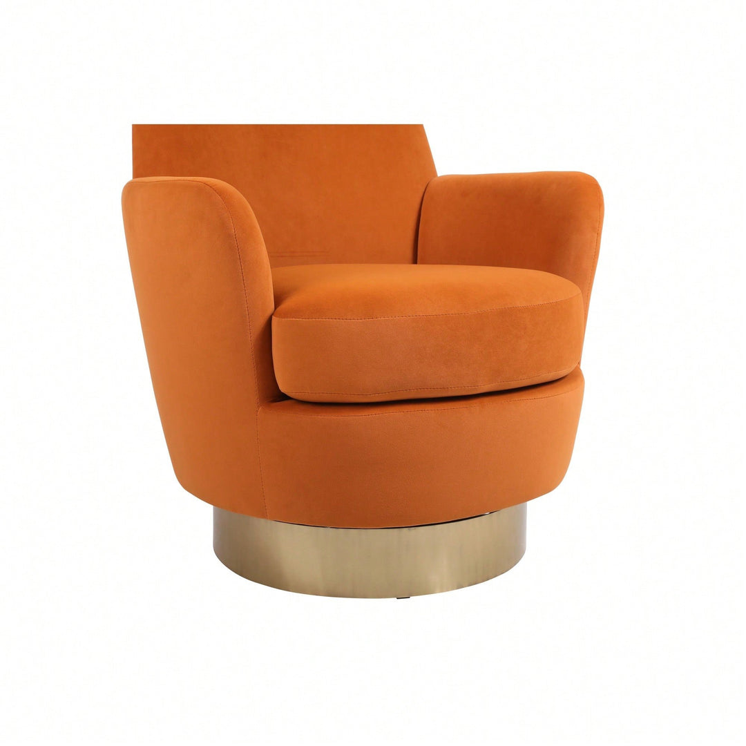 Vibrant Orange Velvet Swivel Barrel Chair with Gold Base - Cozy Accent Armchair for Living Room and Bedroom Image 11