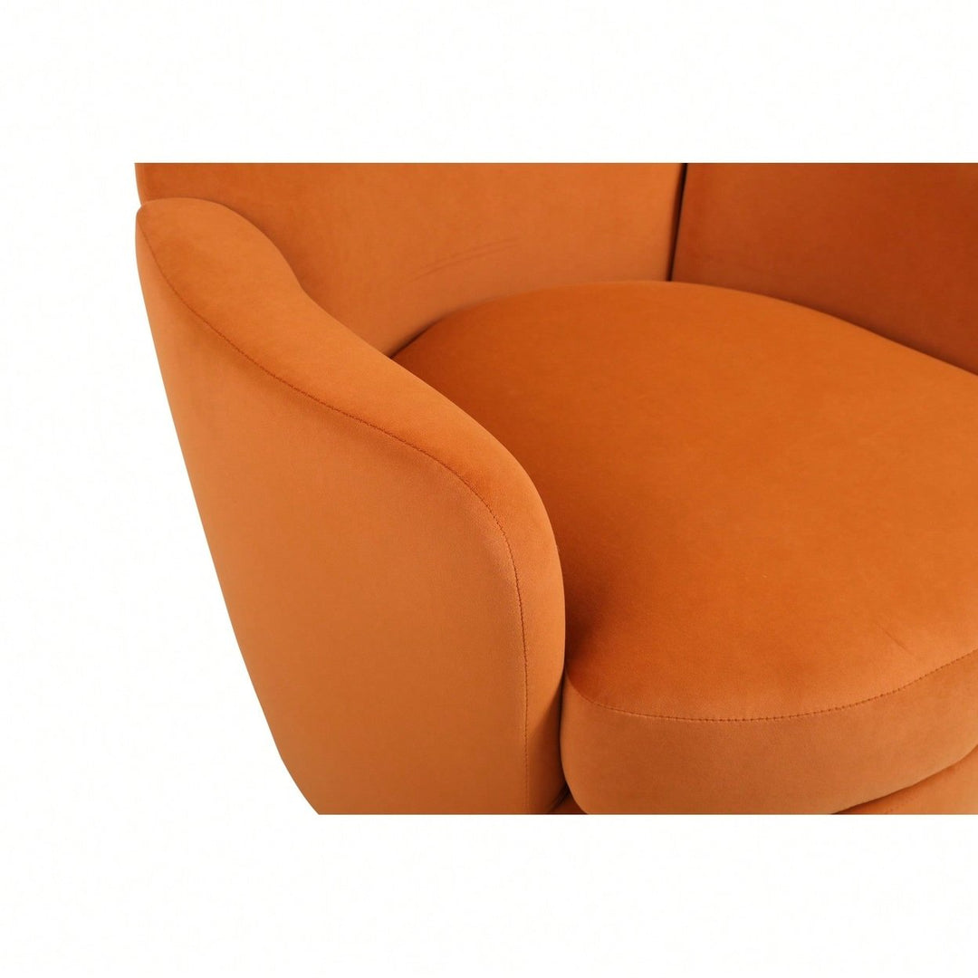 Vibrant Orange Velvet Swivel Barrel Chair with Gold Base - Cozy Accent Armchair for Living Room and Bedroom Image 12