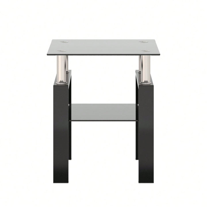 Tempered Glass Side Table With Metal Leg: Elegant Design, Transparent/Frosted Glass Layers, 150lbs Load-Bearing Capacity Image 1