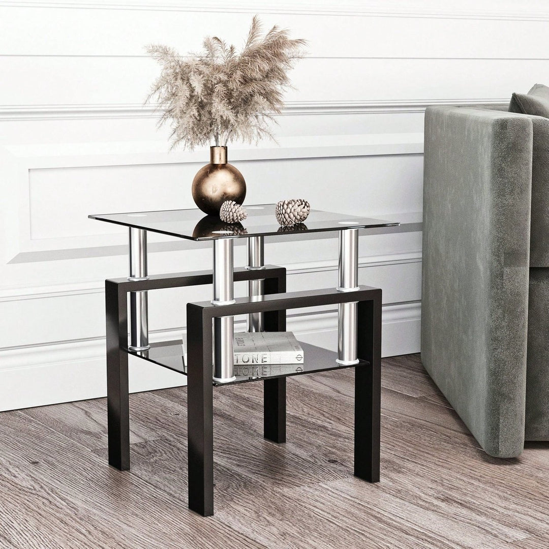 Tempered Glass Side Table With Metal Leg: Elegant Design, Transparent/Frosted Glass Layers, 150lbs Load-Bearing Capacity Image 5