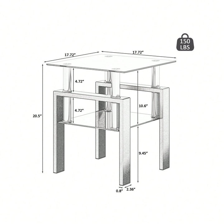 Tempered Glass Side Table With Metal Leg: Elegant Design, Transparent/Frosted Glass Layers, 150lbs Load-Bearing Capacity Image 6