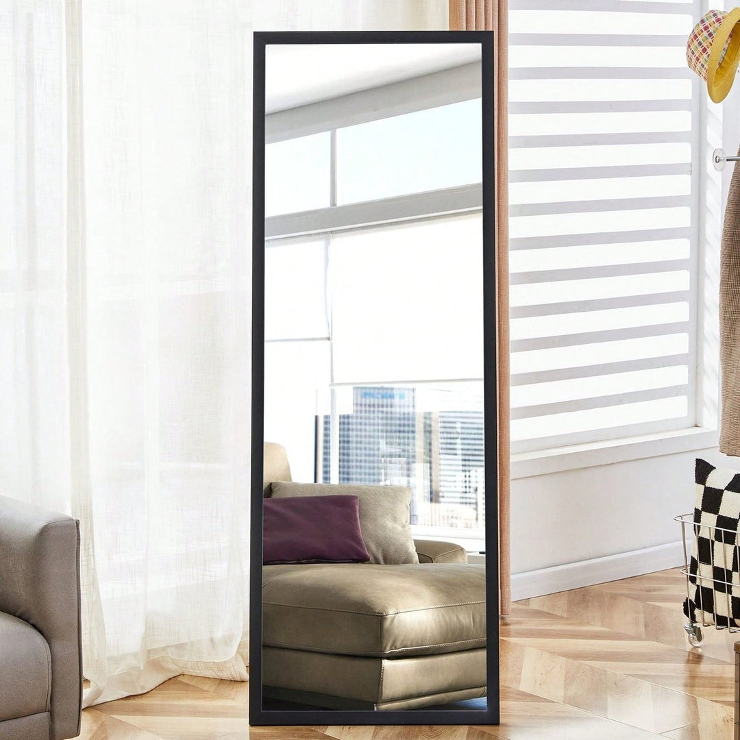 Thick Border Brown Wood Grain Full Length Standing Mirror 65x22.8 Decorative Bedroom Entrance Mirror Image 3