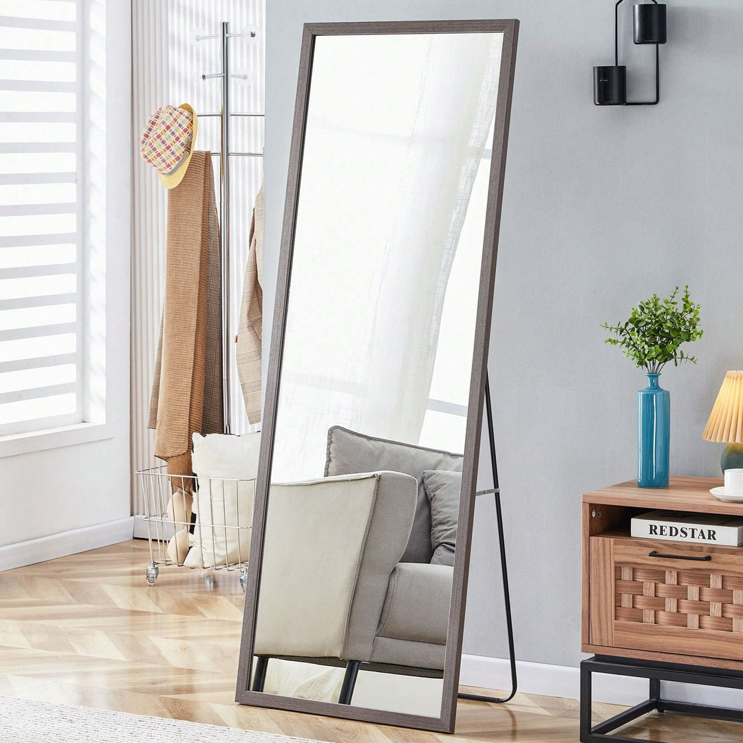 Thick Border Brown Wood Grain Full Length Standing Mirror 65x22.8 Decorative Bedroom Entrance Mirror Image 4