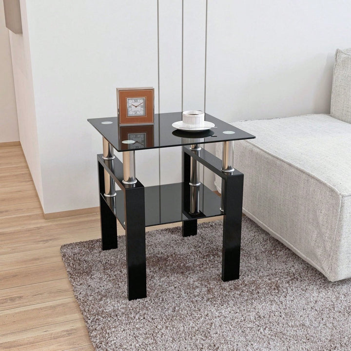 Tempered Glass Side Table With Metal Leg: Elegant Design, Transparent/Frosted Glass Layers, 150lbs Load-Bearing Capacity Image 9