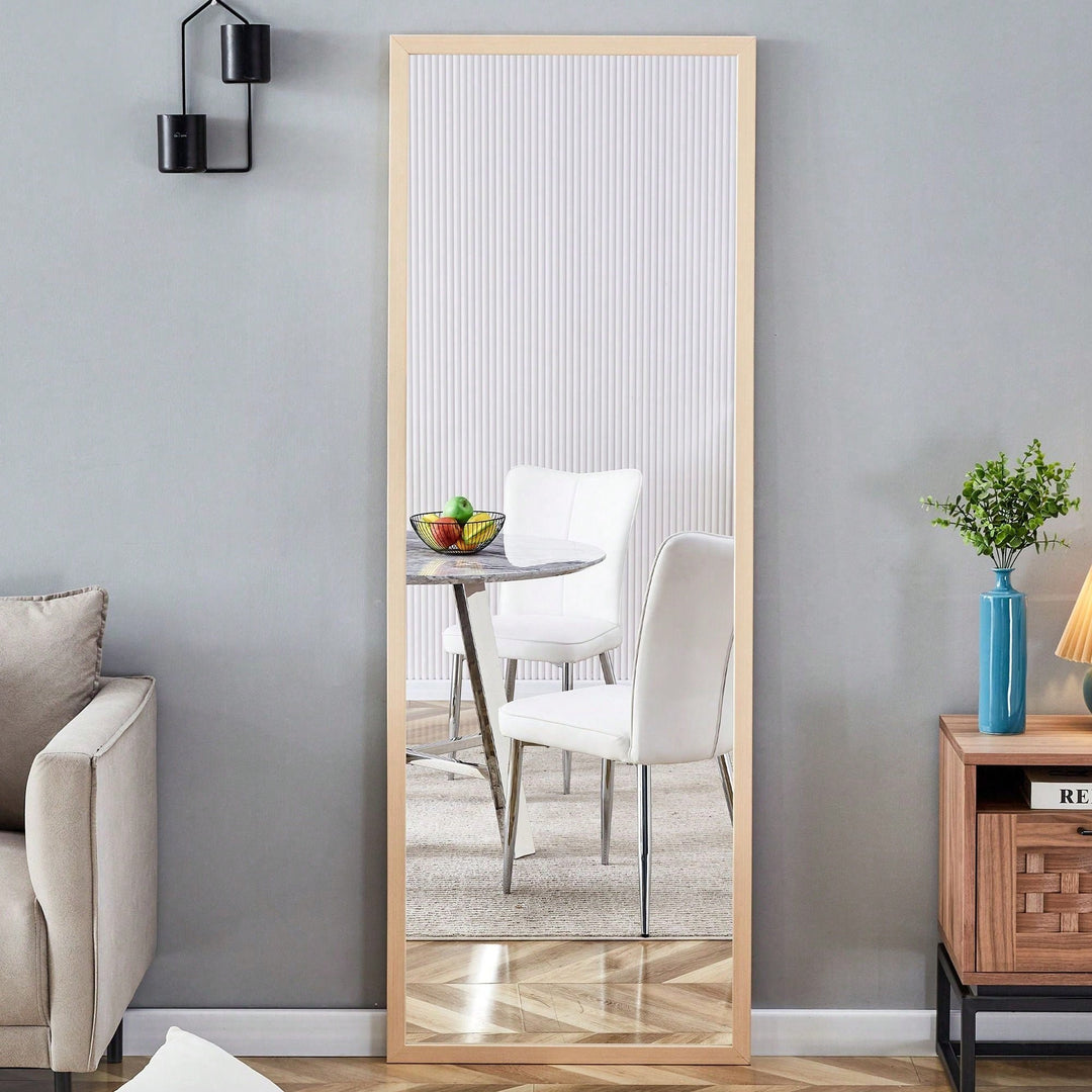 Thick Border Brown Wood Grain Full Length Standing Mirror 65x22.8 Decorative Bedroom Entrance Mirror Image 5