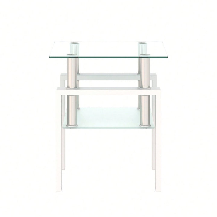 Tempered Glass Side Table With Metal Leg: Elegant Design, Transparent/Frosted Glass Layers, 150lbs Load-Bearing Capacity Image 10