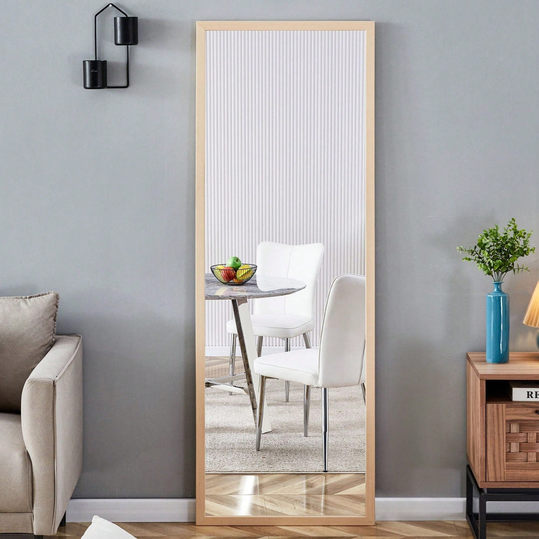 Thick Border Brown Wood Grain Full Length Standing Mirror 65x22.8 Decorative Bedroom Entrance Mirror Image 8