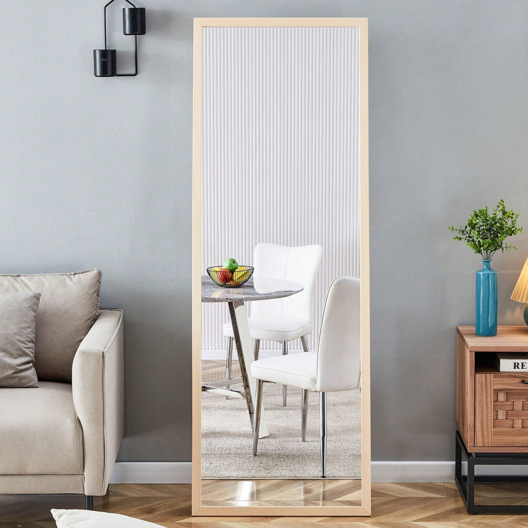 Thick Border Brown Wood Grain Full Length Standing Mirror 65x22.8 Decorative Bedroom Entrance Mirror Image 9