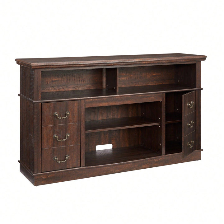 Traditional TV Media Stand - Farmhouse Rustic Entertainment Console Image 2