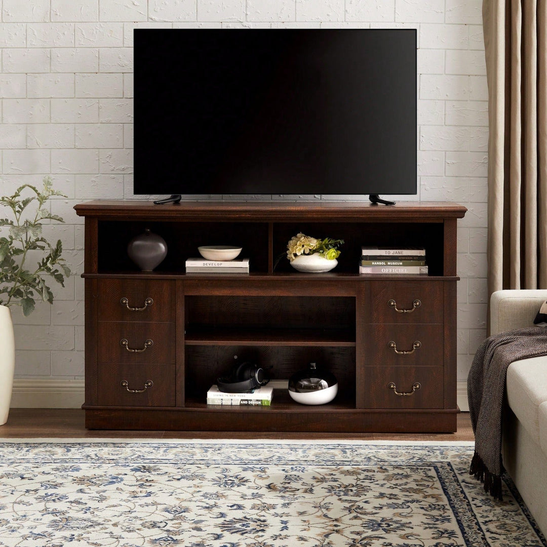 Traditional TV Media Stand - Farmhouse Rustic Entertainment Console Image 3