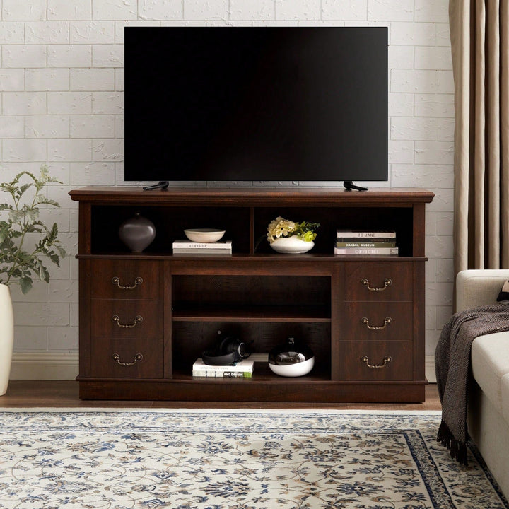 Traditional TV Media Stand - Farmhouse Rustic Entertainment Console Image 3