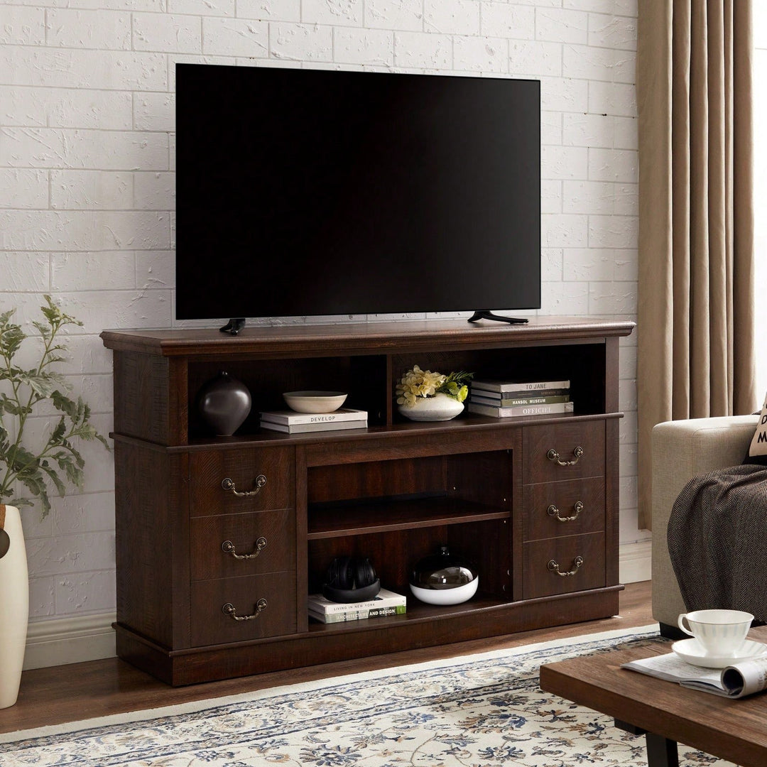 Traditional TV Media Stand - Farmhouse Rustic Entertainment Console Image 4