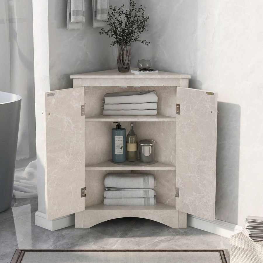 Triangle Bathroom Storage Cabinet With Adjustable Shelves, Freestanding Floor Cabinet For Home Kitchen Image 1