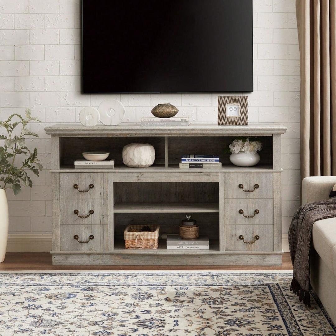 Traditional TV Media Stand - Farmhouse Rustic Entertainment Console Image 8