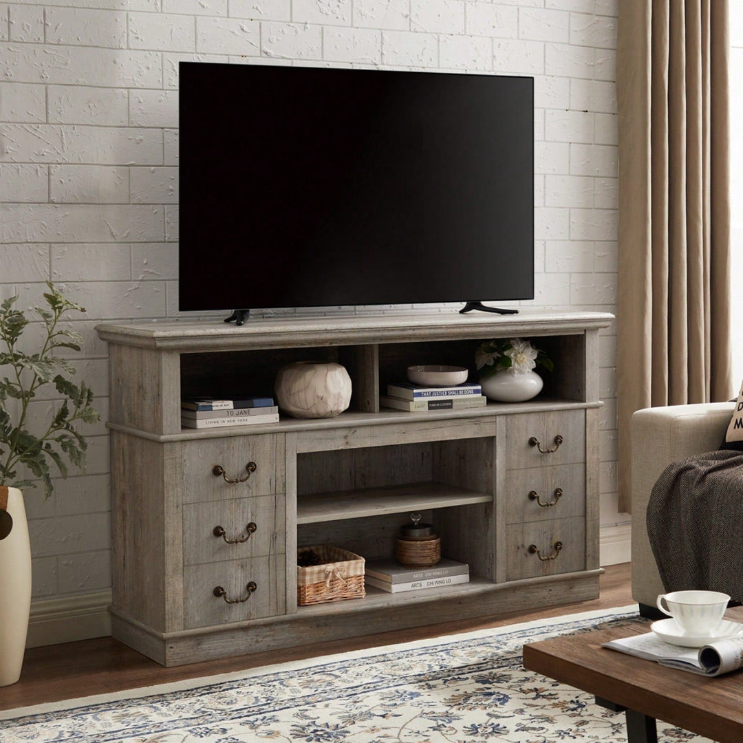 Traditional TV Media Stand - Farmhouse Rustic Entertainment Console Image 9