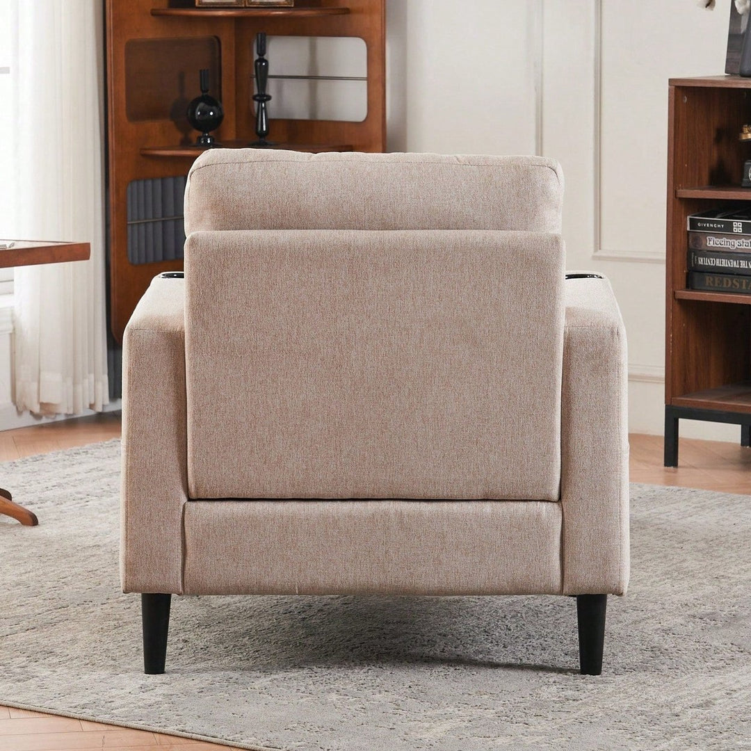 Tufted Upholstered Armchair and Storage Ottoman Set with Cup Holders and Side Pocket for Living Room or Bedroom Image 8