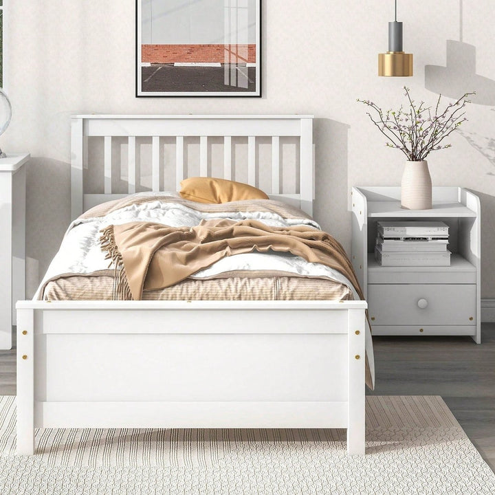 Twin Bed With Headboard And Footboard For Kids, Teens, Adults,With A Nightstand Image 1