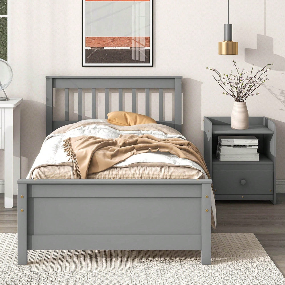 Twin Bed With Headboard And Footboard For Kids, Teens, Adults,With A Nightstand Image 2