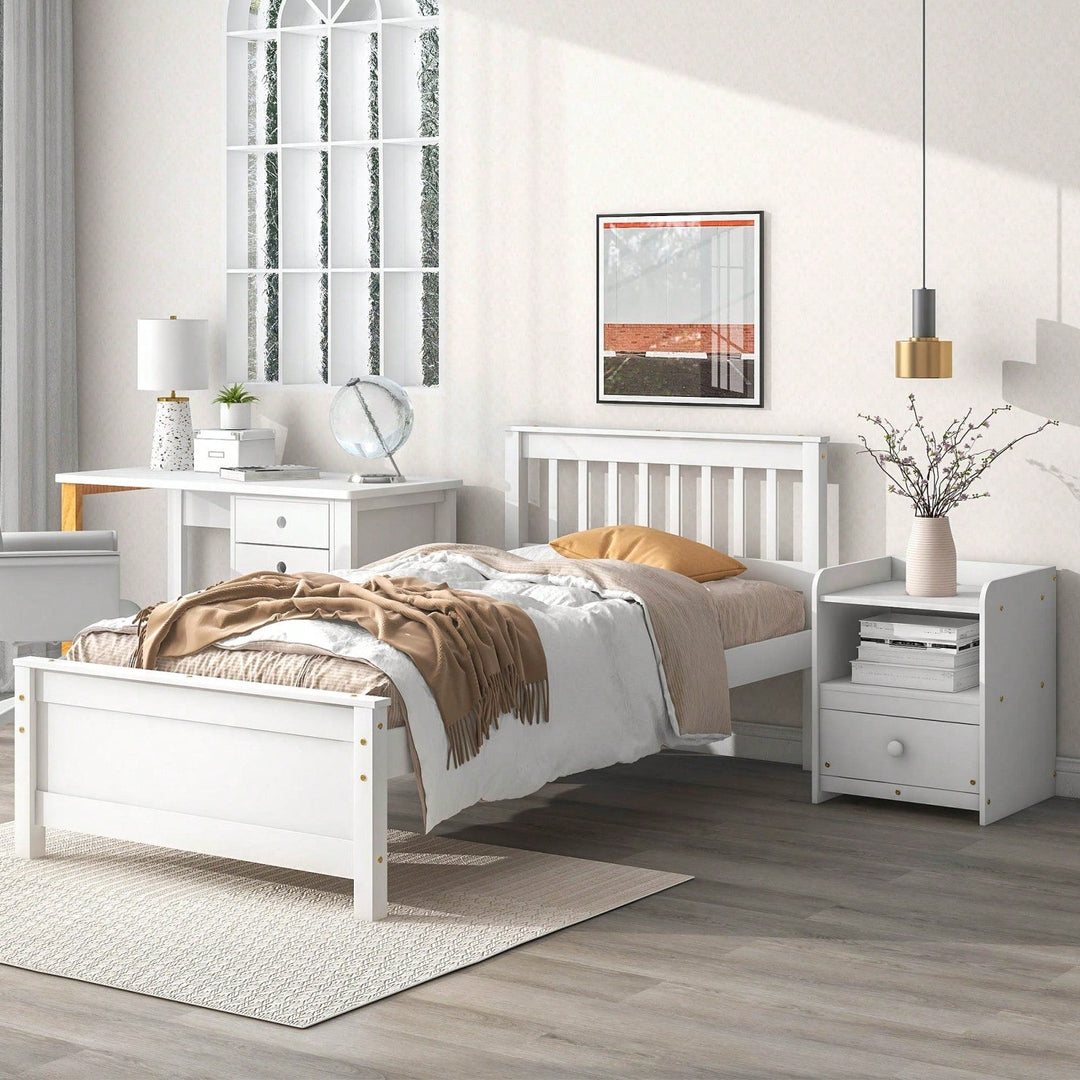 Twin Bed With Headboard And Footboard For Kids, Teens, Adults,With A Nightstand Image 3